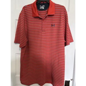 Under Armour Mens Polo Shirt XL Heat Gear Loose Fit Red Stripe